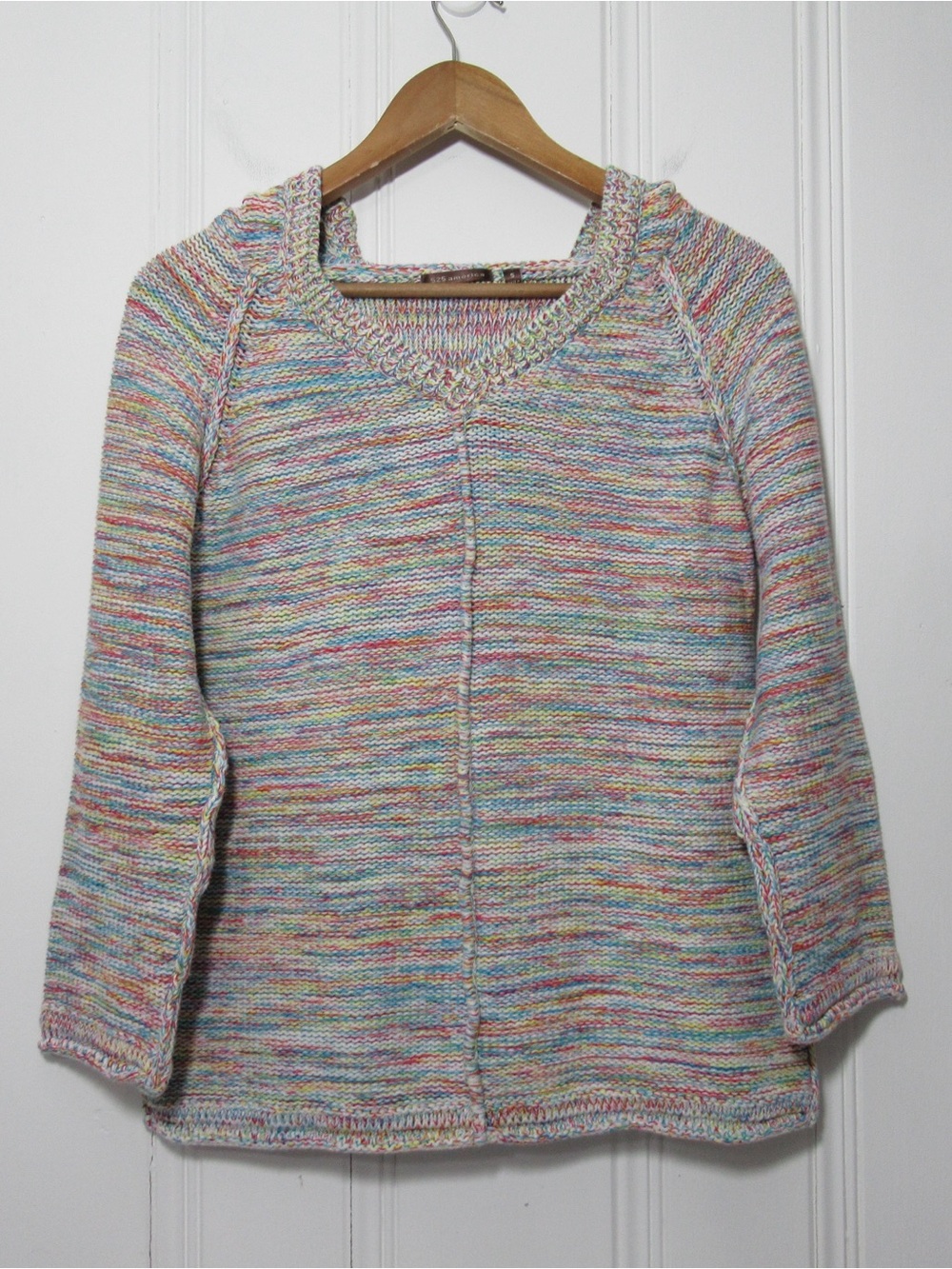 525 America Colorful Hooded V-Neck Knit Sweater Size Small